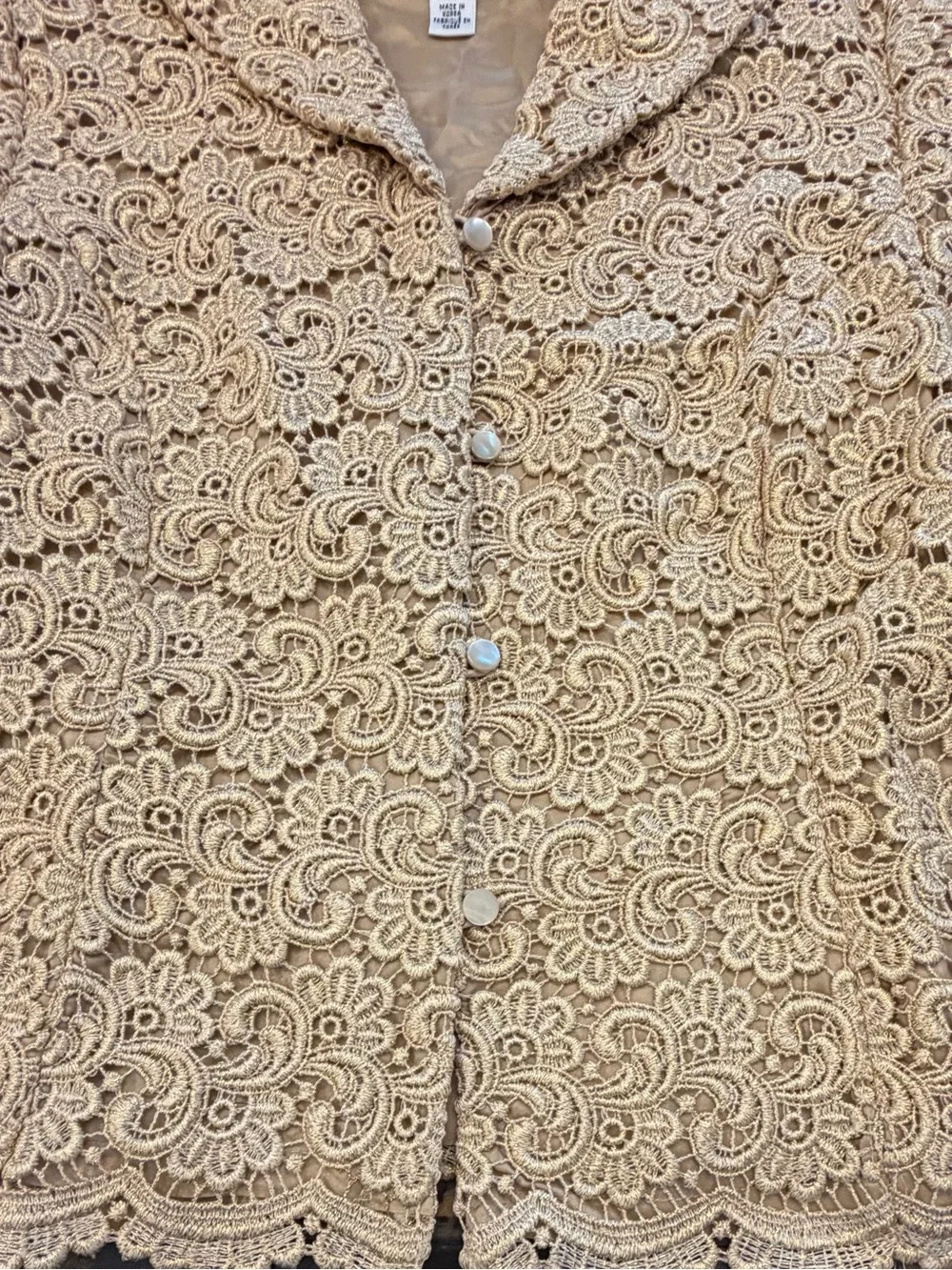 Talbots‎ Gold Metallic Lace Blazer Holiday Jacket Fully Lined Taupe Tan 10P VTG
